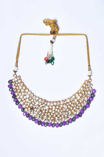 Studio6 Jewels_Purple Beads, Diamonds Kundan Embellished Choker Set _Online_at_Aza_Fashions