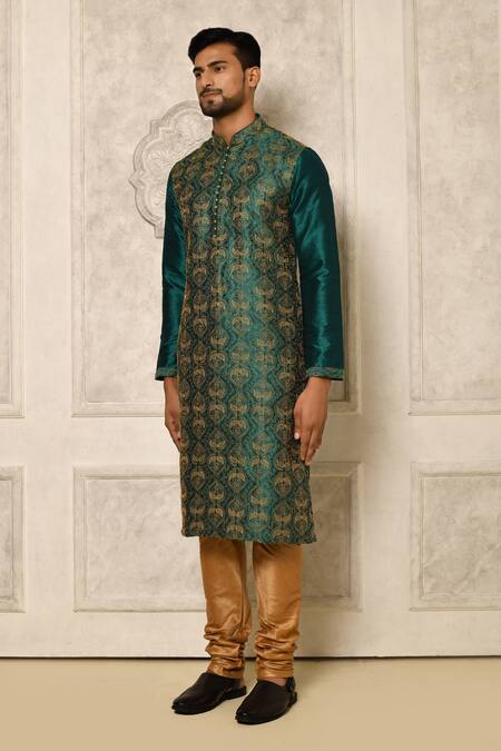 Naintara Bajaj Blue Kurta Embroidered Dhupion Feather Pattern With Pyjama at Aza Fashions Naintara Bajaj_Blue Kurta Embroidered Dhupion Feather Pattern With Pyjama _at_Aza_Fashions