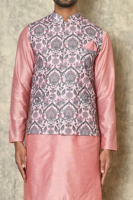 Samyukta Singhania Pink Cotton Embroidery Floral Mandala Print Bundi at Aza Fashions Samyukta Singhania_Pink Cotton Embroidery Floral Mandala Print Bundi_at_Aza_Fashions