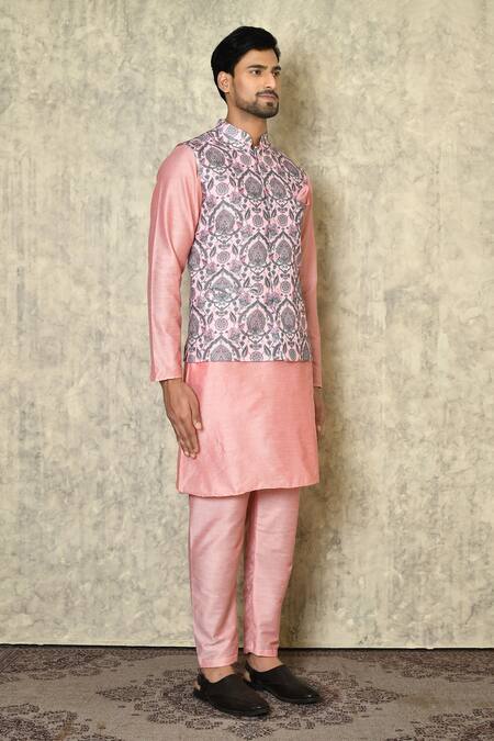 Shop_Samyukta Singhania_Pink Cotton Embroidery Floral Mandala Print Bundi_Online_at_Aza_Fashions