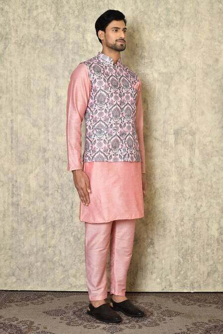 Shop_Samyukta Singhania_Pink Cotton, Silk Patchwork Mughal Print Bundi Set