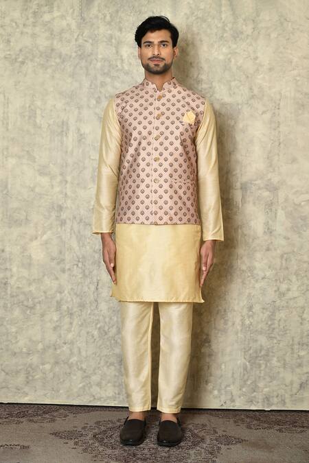 Samyukta Singhania_Peach Cotton Embroidery Lotus Print Bundi_Online_at_Aza_Fashions