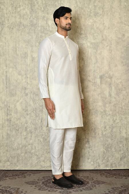 Buy_Arihant Rai Sinha_White Cotton, Silk Full Sleeve Kurta And Pant Set