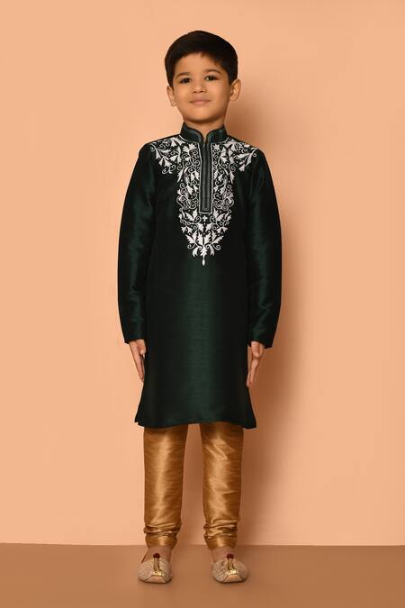 Buy Petite Pomme Green Silk Embroidery Straight Kurta And Churidar Set Online at Aza Fashions Buy_Petite Pomme_Green Silk Embroidery Straight Kurta And Churidar Set _Online_at_Aza_Fashions