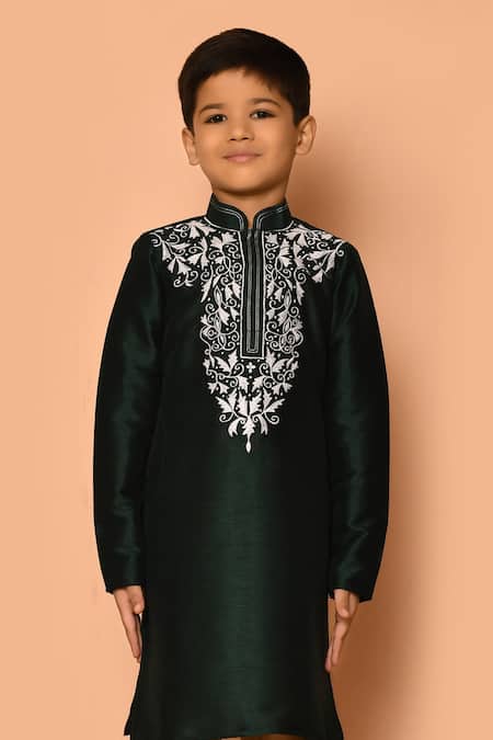 Petite Pomme Green Silk Embroidery Straight Kurta And Churidar Set at Aza Fashions Petite Pomme_Green Silk Embroidery Straight Kurta And Churidar Set _at_Aza_Fashions