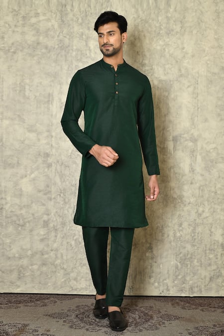 Arihant Rai Sinha_Green Cotton, Silk Button Down Kurta _at_Aza_Fashions