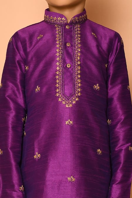 Buy Petite Pomme Purple Silk Embroidery Floret Straight Kurta Set Online at Aza Fashions Buy_Petite Pomme_Purple Silk Embroidery Floret Straight Kurta Set _Online_at_Aza_Fashions