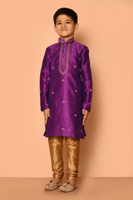 Petite Pomme Purple Silk Embroidery Floret Straight Kurta Set at Aza Fashions Petite Pomme_Purple Silk Embroidery Floret Straight Kurta Set _at_Aza_Fashions