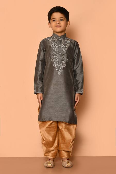 Buy Petite Pomme Grey Silk Embroidery Botanic Pattern Kurta And Patiala Pant Set Online at Aza Fashions Buy_Petite Pomme_Grey Silk Embroidery Botanic Pattern Kurta And Patiala Pant Set _Online_at_Aza_Fashions