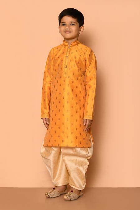 Buy_Aryavir Malhotra_Orange Silk Floral Pattern Bright Straight Kurta And Patiala Pant Set_Online_at_Aza_Fashions