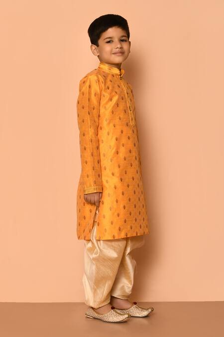 Shop_Aryavir Malhotra_Orange Silk Floral Pattern Bright Straight Kurta And Patiala Pant Set_Online_at_Aza_Fashions