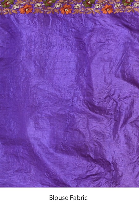 Samyukta Singhania_Blue Tussar Embroidery Mughal Art Floral Pattern Saree _Online_at_Aza_Fashions