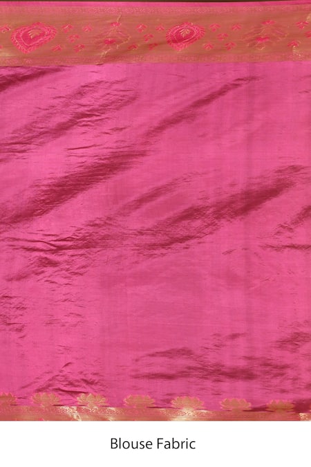 Samyukta Singhania_Pink Silk Embroidery Lotus Lined Border Saree _Online_at_Aza_Fashions