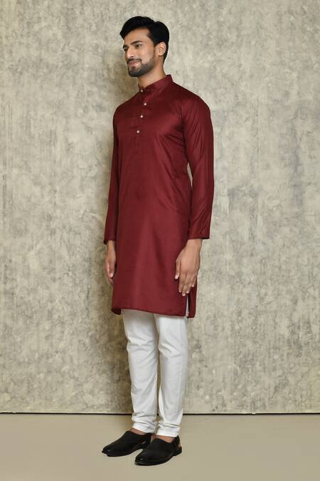 Buy_Naintara Bajaj_Maroon Kurta Cotton Blend Solid Set _Online_at_Aza_Fashions