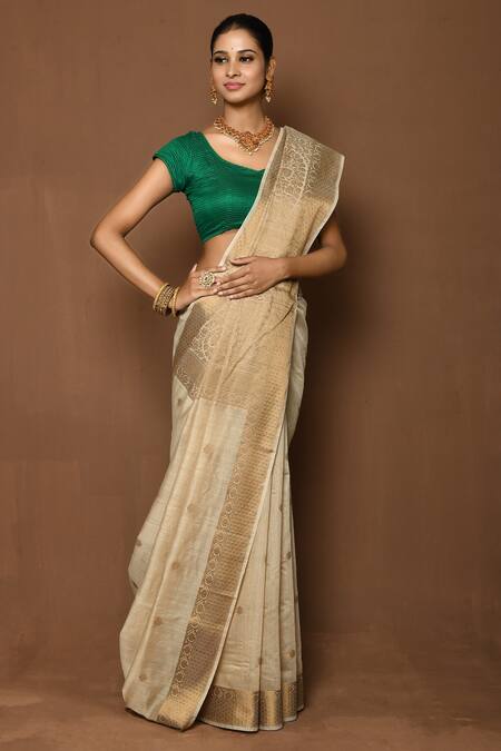 Buy_Samyukta Singhania_Cream Mohair Embroidery Woven Butti Pattern Saree _Online_at_Aza_Fashions