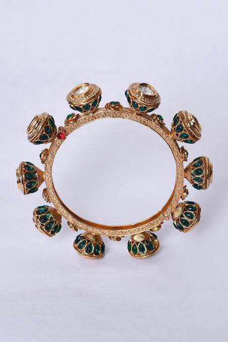 Buy_Zevar By Geeta_Gold Plated Crystals, Diamonds Embellished Pacheli Kada - Set Of 2 _Online_at_Aza_Fashions