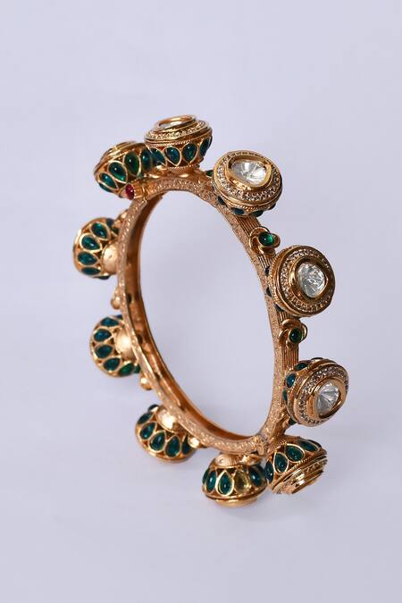 Shop_Zevar By Geeta_Gold Plated Crystals, Diamonds Embellished Pacheli Kada - Set Of 2 _Online_at_Aza_Fashions