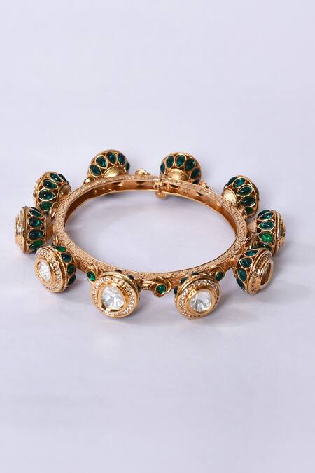 Zevar By Geeta_Gold Plated Crystals, Diamonds Embellished Pacheli Kada - Set Of 2 _at_Aza_Fashions