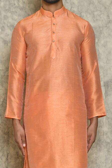 Shop_Naintara Bajaj_Peach Cotton Silk Kurta And Churidar Set _Online_at_Aza_Fashions