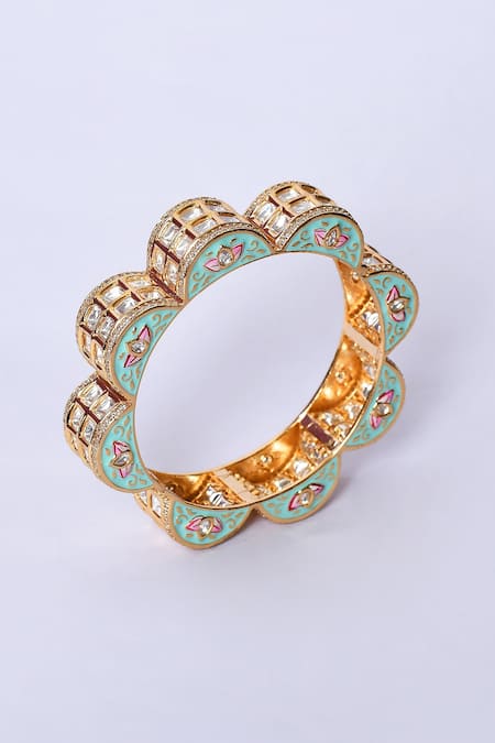 Buy_Zevar By Geeta_Gold Plated Stones, Metallic Thread Floral Meenakari Work Kada _Online_at_Aza_Fashions