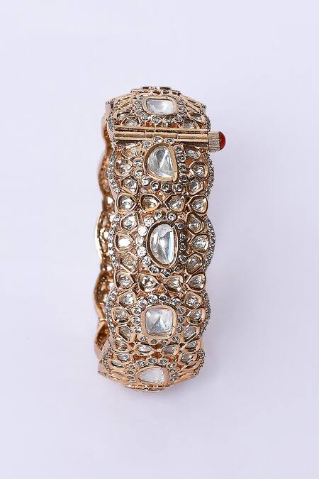 Zevar By Geeta_Gold Plated Bows, Diamonds Kundan Embellished Kada _Online_at_Aza_Fashions