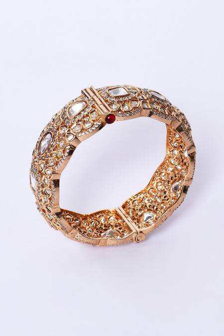 Buy_Zevar By Geeta_Gold Plated Bows, Diamonds Kundan Embellished Kada _Online_at_Aza_Fashions