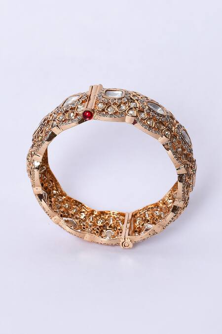 Shop_Zevar By Geeta_Gold Plated Bows, Diamonds Kundan Embellished Kada _Online_at_Aza_Fashions