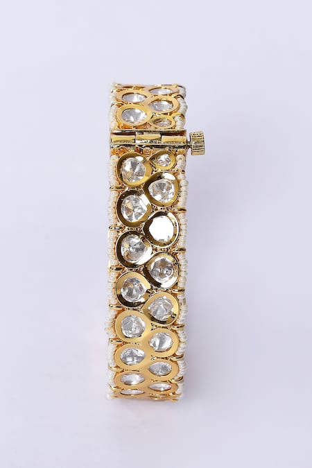 Buy_Zevar By Geeta_Gold Plated Diamonds, Pearls Kundan And Embellished Kada - Set Of 2_Online_at_Aza_Fashions