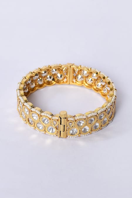 Buy_Zevar By Geeta_Gold Plated Diamonds, Pearls Kundan And Embellished Kada - Set Of 2