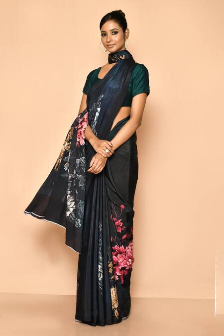 Buy_Naintara Bajaj_Blue Crepe Printed Digital Placement Saree_Online_at_Aza_Fashions