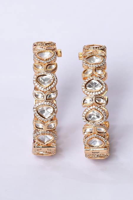 ZEVAR BY GEETA_Gold Plated Diamonds, Stones Jadau Kundan And Polki Kada - Set Of 2 _Online_at_Aza_Fashions
