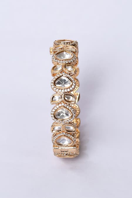 Buy_ZEVAR BY GEETA_Gold Plated Diamonds, Stones Jadau Kundan And Polki Kada - Set Of 2 _Online_at_Aza_Fashions