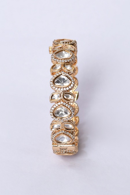 Buy_Zevar By Geeta_Gold Plated Diamonds, Stones Jadau Kundan And Polki Kada - Set Of 2 _Online_at_Aza_Fashions