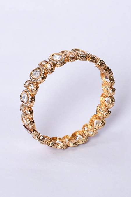Shop_Zevar By Geeta_Gold Plated Diamonds, Stones Jadau Kundan And Polki Kada - Set Of 2 _Online_at_Aza_Fashions