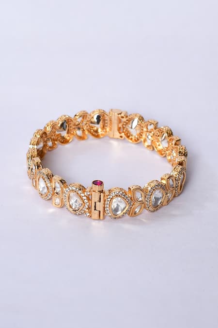 Buy_ZEVAR BY GEETA_Gold Plated Diamonds, Stones Jadau Kundan And Polki Kada - Set Of 2 