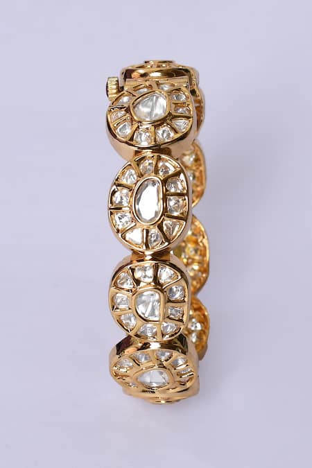 Zevar By Geeta_Gold Plated Diamonds, Crystals Kundan Brass Embellished Kada _Online_at_Aza_Fashions