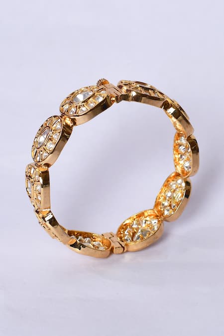 Buy_Zevar By Geeta_Gold Plated Diamonds, Crystals Kundan Brass Embellished Kada _Online_at_Aza_Fashions