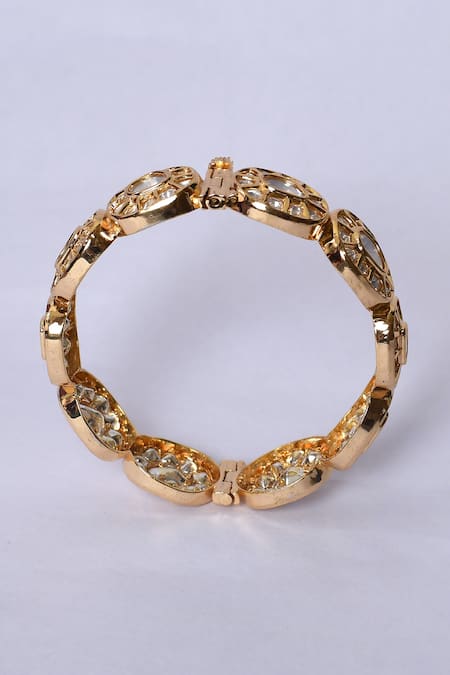 Shop_Zevar By Geeta_Gold Plated Diamonds, Crystals Kundan Brass Embellished Kada _Online_at_Aza_Fashions