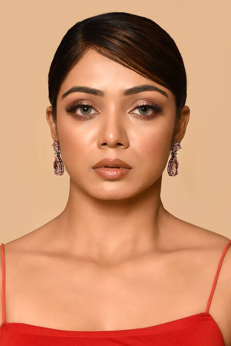 Buy_Nazaakat By Samara Singh_Pink Stones Teardrop Motif Studded Earrings_Online_at_Aza_Fashions