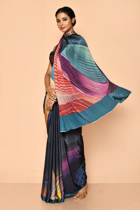 Shop_Naintara Bajaj_Multi Color Crepe Printed Digital Placed Psychedelic Saree_Online_at_Aza_Fashions