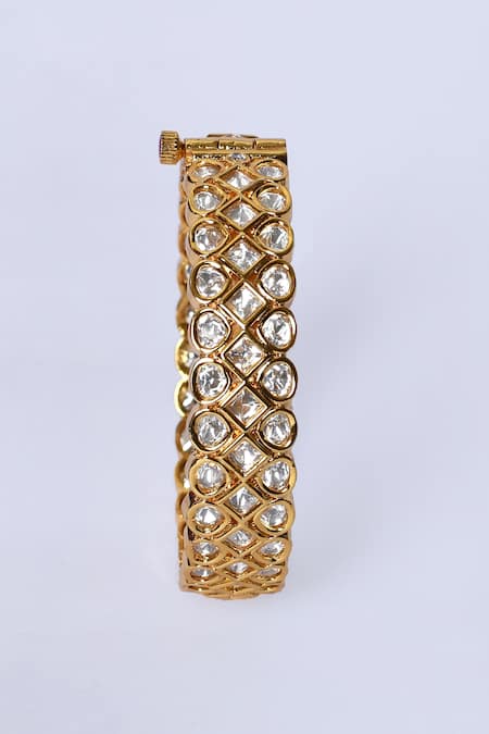 Buy_Zevar By Geeta_Gold Plated Crystals, Diamonds Jadau Kundan Polki Kada - Set Of 2 _Online_at_Aza_Fashions