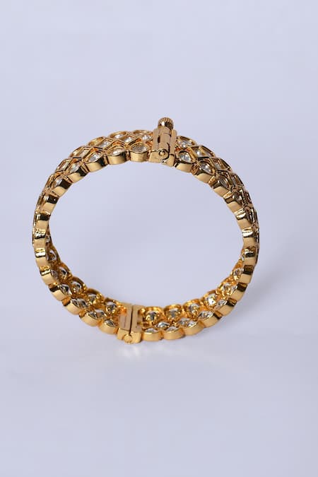 Zevar By Geeta_Gold Plated Crystals, Diamonds Jadau Kundan Polki Kada - Set Of 2 _at_Aza_Fashions