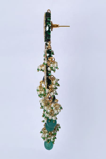 Buy_Zevar By Geeta_Gold Plated Pearls Kundan And Embellished Dangler Earrings _Online_at_Aza_Fashions