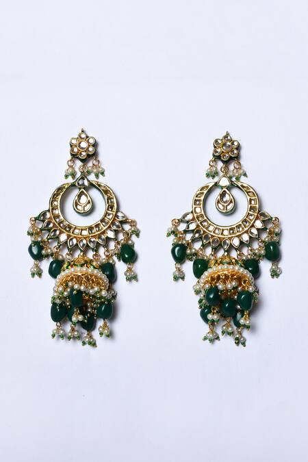 Shop_Zevar By Geeta_Gold Plated Stones, Pearls, Embroidery Kundan Embellished Necklace Set _Online_at_Aza_Fashions