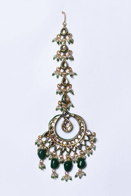 Zevar By Geeta_Gold Plated Stones, Pearls, Embroidery Kundan Embellished Necklace Set _at_Aza_Fashions