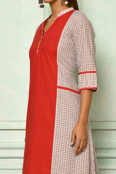 Buy_Aryavir Malhotra_Grey Cotton Collared Neck And Polka Dotted Long Tunic_Online_at_Aza_Fashions