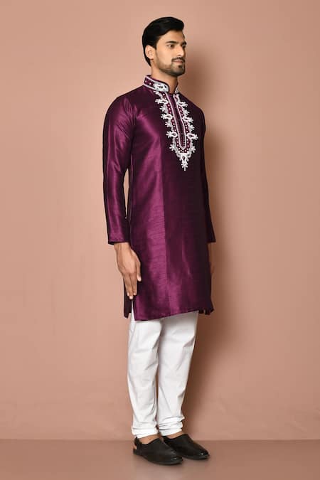 Shop_Samyukta Singhania_Purple Cotton Embroidery Full Sleeve Kurta Set _Online_at_Aza_Fashions