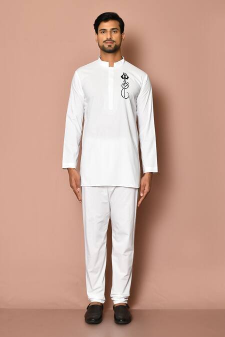 Samyukta Singhania_White , Satin Embroidery Full Sleeve Short Kurta _Online_at_Aza_Fashions