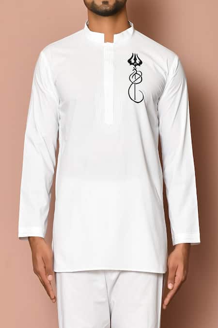 Buy_Samyukta Singhania_White , Satin Embroidery Full Sleeve Short Kurta _Online_at_Aza_Fashions