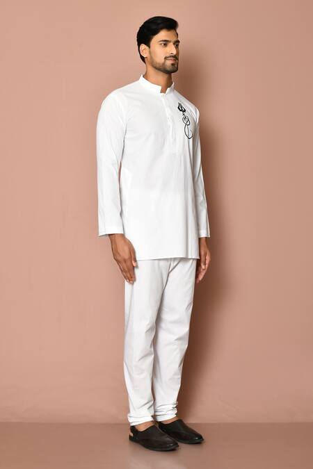 Shop_Samyukta Singhania_White , Satin Embroidery Full Sleeve Short Kurta _Online_at_Aza_Fashions